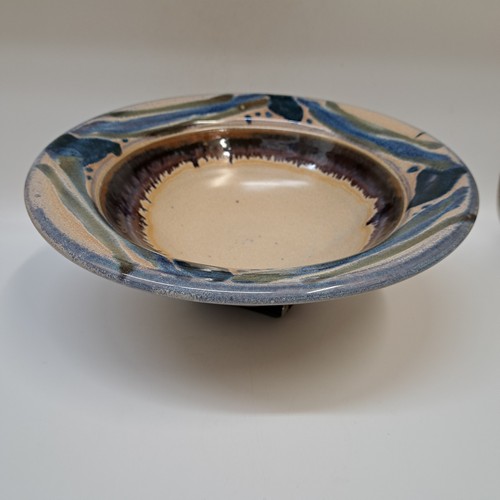 #250520 Bowl, Tan with Blue Rim $22 at Hunter Wolff Gallery